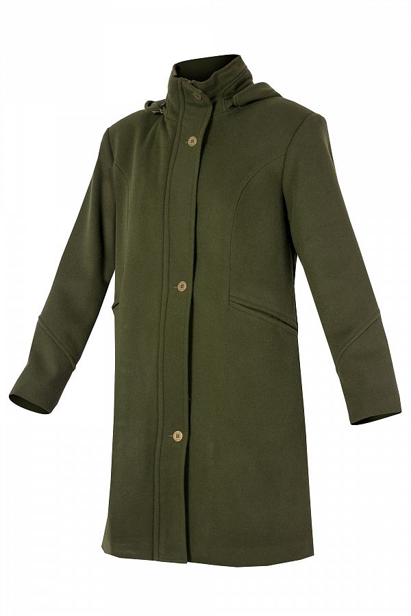 Kabát myslivecký dámský flauš khaki s kapucí